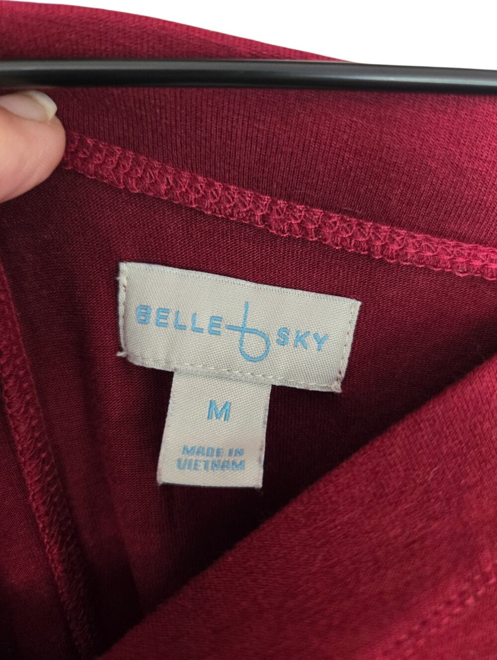 🍷 Belle Sky Burgundy Off Shoulder Midi Dress Size Medium - Picture 3 of 4